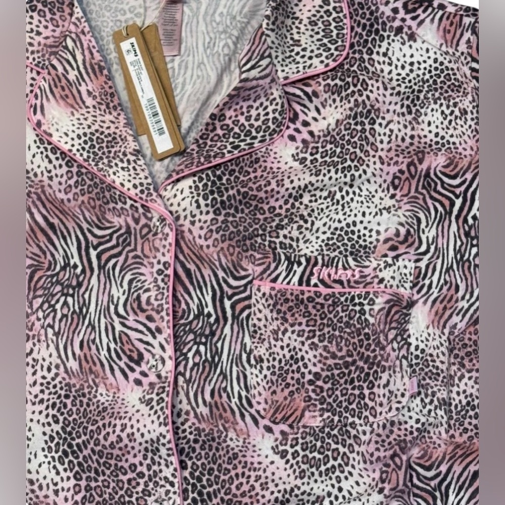 Skims long sleeve sleep set in bloom mini multi animal print in pink new in bag - Picture 2 of 6